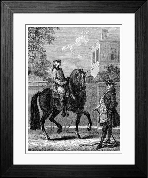 Framed Print : Antique illustration of men with horse Framed Print : Antique illustration of men with horse