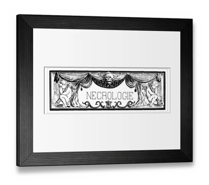 Framed Print : Antique illustration of rectangular frame with the French word necrologie