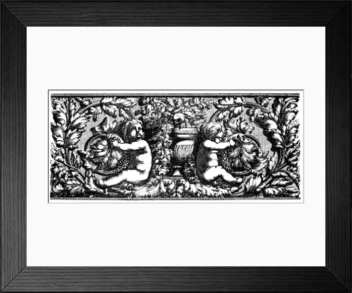 Framed Print : Antique illustration of frieze with two Cupids Framed Print : Antique illustration of frieze with two Cupids