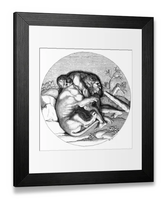 Framed Print : Antique illustration of Heracles fighting with the Nemean lion Framed Print : Antique illustration of Heracles fighting with the Nemean lion