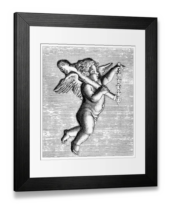 Framed Print : Antique illustration of Cupid with Heracles club