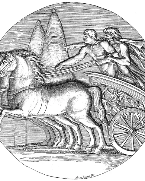 Antique illustration of Heracles driving the Sun chariot