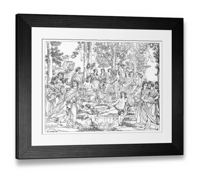 Framed Print : Antique illustration of Apollo and Muses on Mount Parnassus Framed Print : Antique illustration of Apollo and Muses on Mount Parnassus