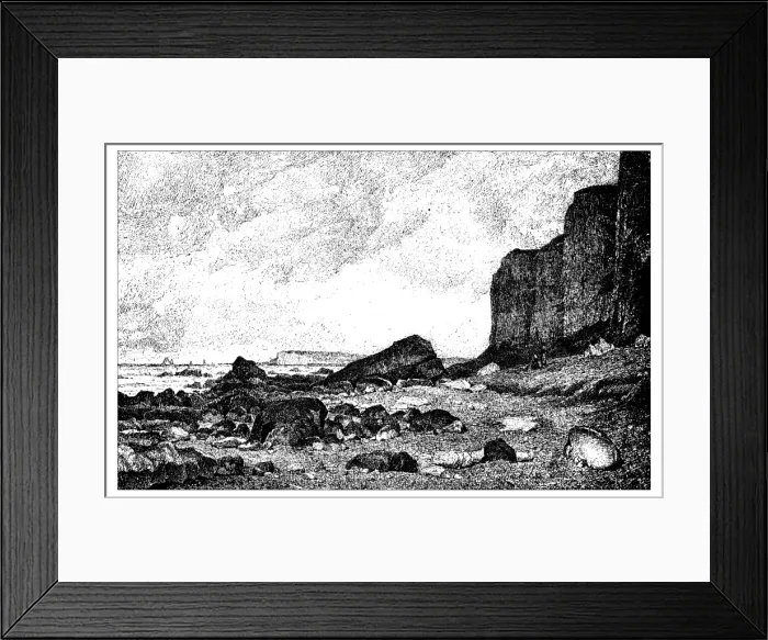 Framed Print : Antique illustration of cliffs overlooking the shore (Le TrA port, France) Framed Print : Antique illustration of cliffs overlooking the shore (Le TrA port, France)