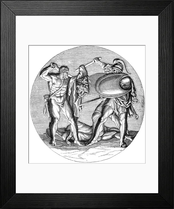 Framed Print : Antique illustration of Heracles fighting with Diomedes and his men Framed Print : Antique illustration of Heracles fighting with Diomedes and his men