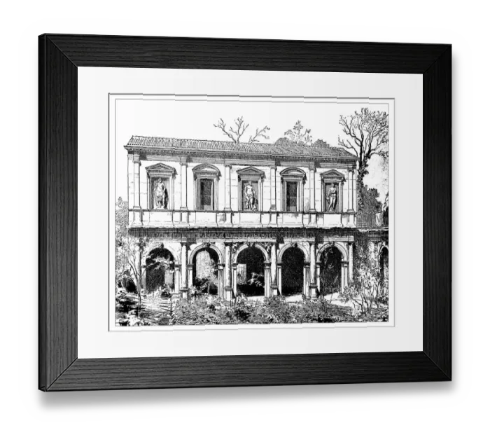 Framed Print : Antique illustration of facade of lodge and Odeo Cornaro (Paduaa)