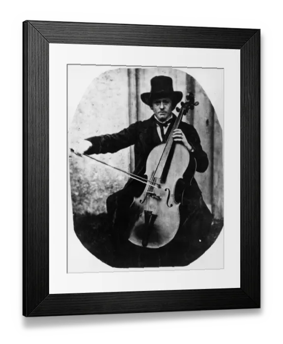 Framed Print : Cellist. circa 1850: A street musician playing the cello Framed Print : Cellist. circa 1850: A street musician playing the cello