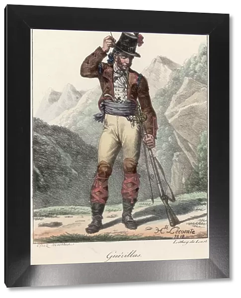Guerillas. 1818: A Spanish guerrilla stokes his rifle with a long stick