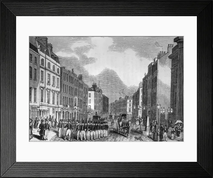 Framed Print : Peelers. 31st January 1837: Policemen assembling at Bow Street, London Framed Print : Peelers. 31st January 1837: Policemen assembling at Bow Street, London