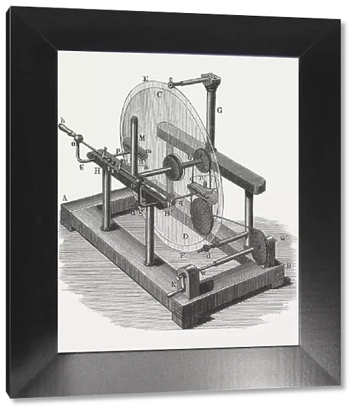 Electrostatic generator by Wilhelm Holtz, wood engraving, published in 1880