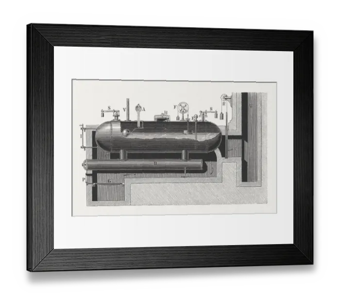 Framed Print : Steam heating boiler, wood engraving, published in 1880 Framed Print : Steam heating boiler, wood engraving, published in 1880