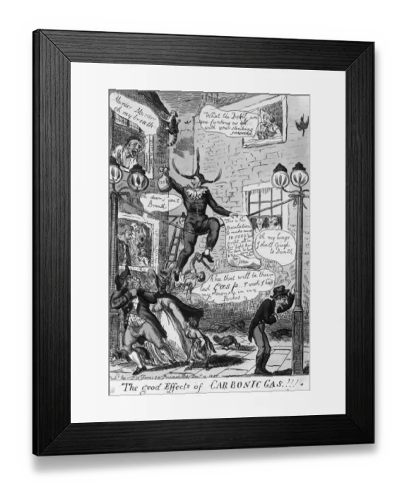 Framed Print : Cartoon showing residents complaining about the effects of gas lighting Framed Print : Cartoon showing residents complaining about the effects of gas lighting