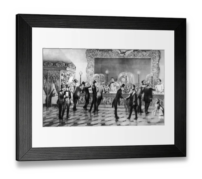 Framed Print : Lithograph of a saloon w / men drinking and eating, NYC, c. 1853 Framed Print : Lithograph of a saloon w / men drinking and eating, NYC, c. 1853