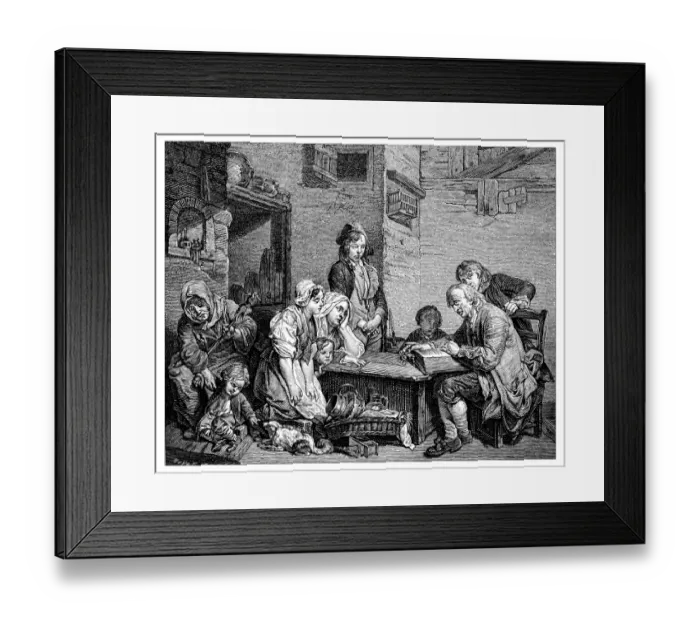 Framed Print : Antique illustration of people with book Framed Print : Antique illustration of people with book