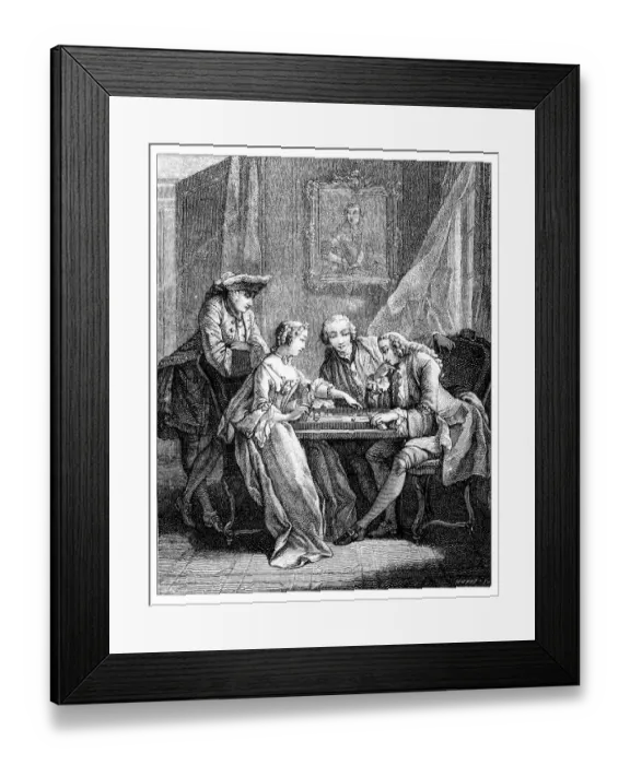 Framed Print : Antique illustration of people indoor playing game Framed Print : Antique illustration of people indoor playing game