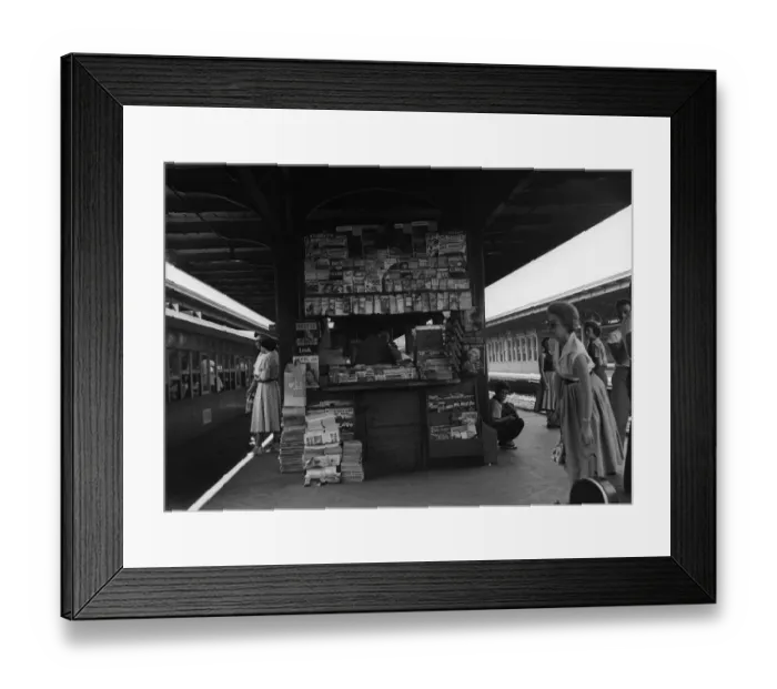 Framed Print : News stand between train station platforms Framed Print : News stand between train station platforms