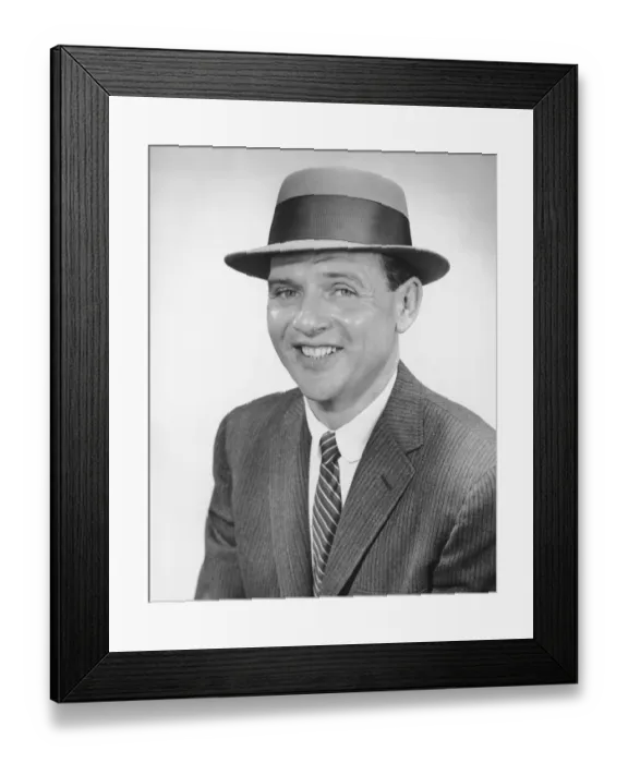 Framed Print : Man wearing hat, posing in studio, (B&W), portrait Framed Print : Man wearing hat, posing in studio, (B&W), portrait
