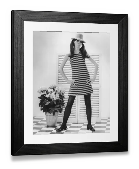 Framed Print : Woman posing in studio, (B&W), portrait Framed Print : Woman posing in studio, (B&W), portrait