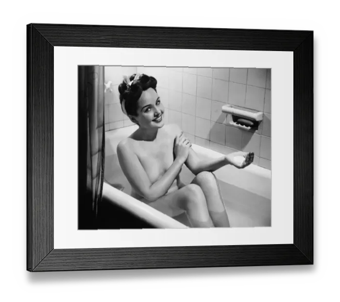 Framed Print : Woman bathing, (B&W), portrait