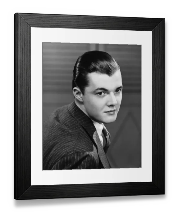 Framed Print : Young man wearing pinstripe jacket, (B&W), portrait Framed Print : Young man wearing pinstripe jacket, (B&W), portrait
