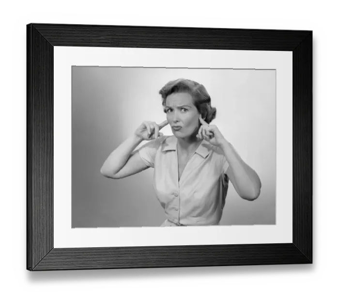 Framed Print : Woman plugging ears Framed Print : Woman plugging ears