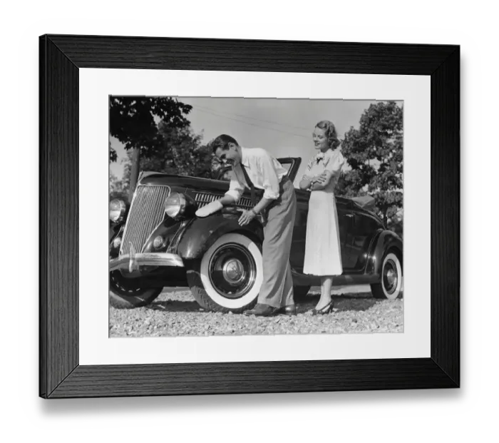Framed Print : Couple polishing car