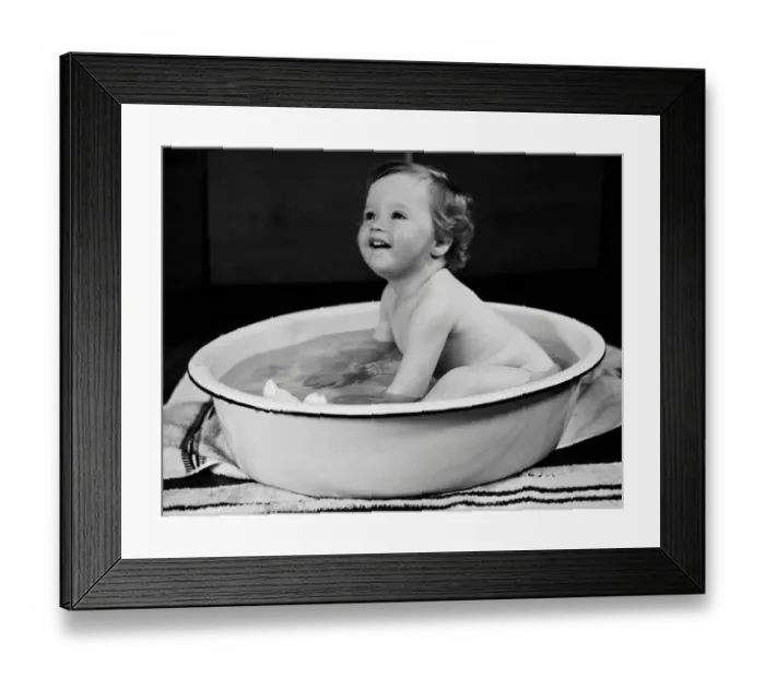 Framed Print : Baby taking bath