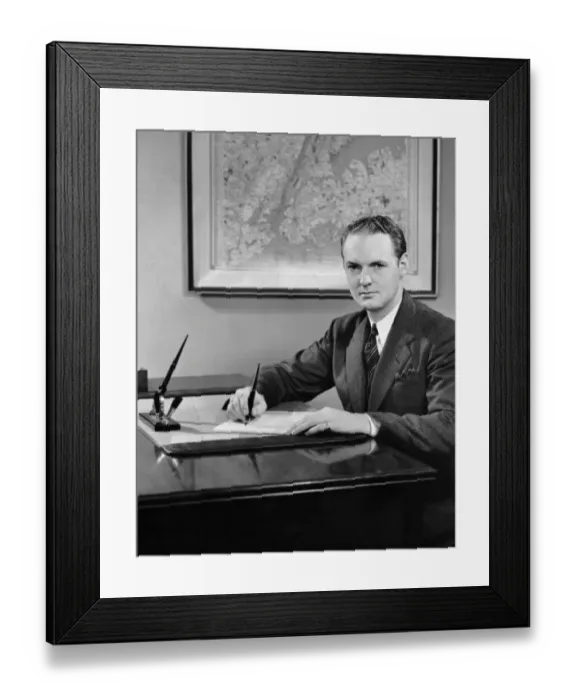 Framed Print : Man writing at desk Framed Print : Man writing at desk