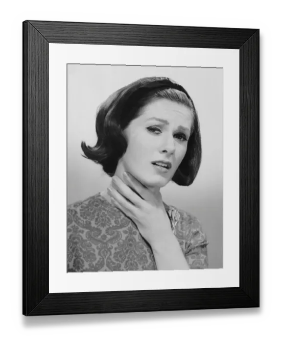 Framed Print : Woman holding her throat in pain Framed Print : Woman holding her throat in pain