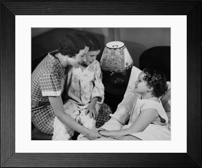 Framed Print : Mother sitting w / children at bedtime Framed Print : Mother sitting w / children at bedtime