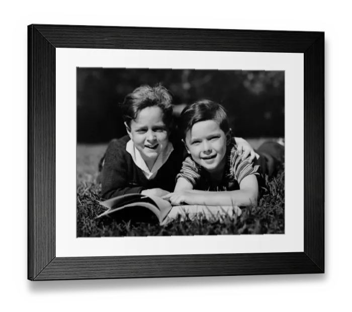 Framed Print : Children w / book outdoors Framed Print : Children w / book outdoors