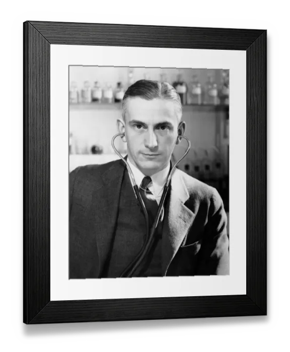 Framed Print : Man with stethoscope on his head Framed Print : Man with stethoscope on his head