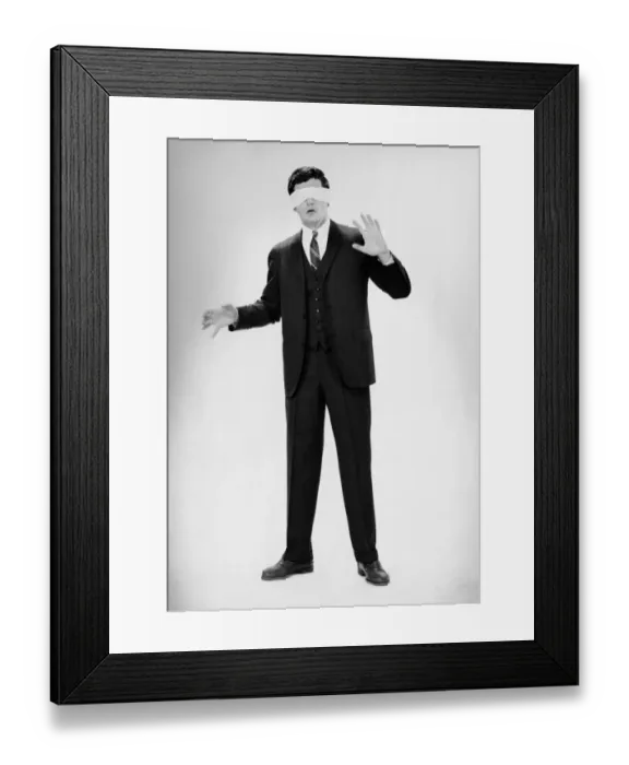 Framed Print : Man wearing a blindfold Framed Print : Man wearing a blindfold