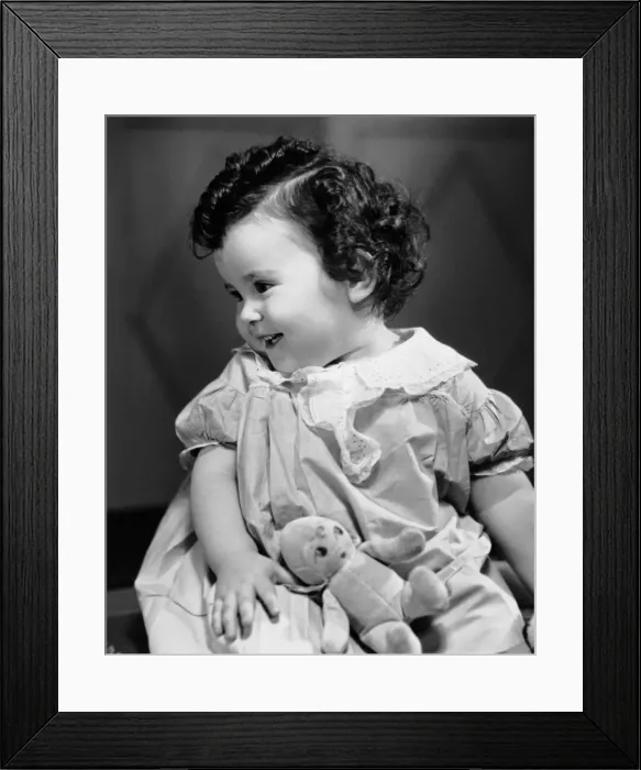 Framed Print : Smiling baby w / teddy bear Framed Print : Smiling baby w / teddy bear