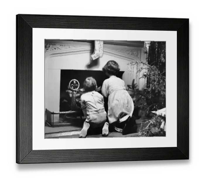 Framed Print : Two children waiting for Santa Claus