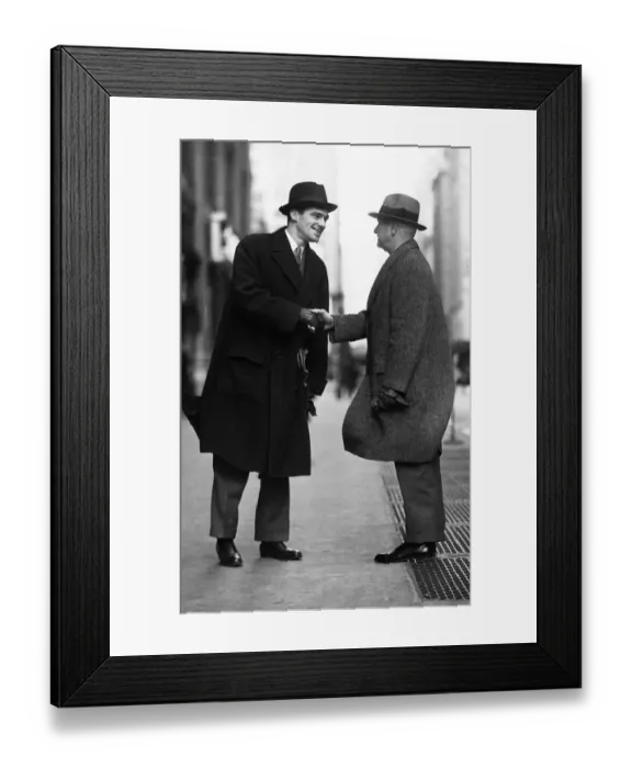 Framed Print : Businessmen meeting on street Framed Print : Businessmen meeting on street