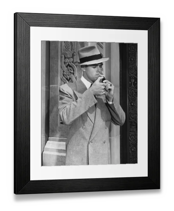 Framed Print : Man lighting cigarette Framed Print : Man lighting cigarette