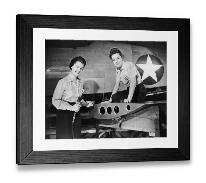 Framed Print : Two women working on airplane Framed Print : Two women working on airplane