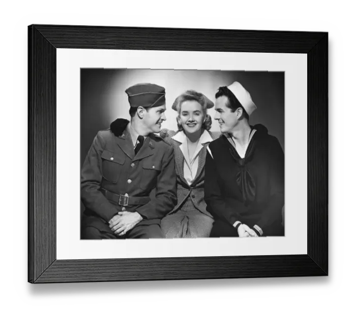 Framed Print : Woman w / two military men Framed Print : Woman w / two military men
