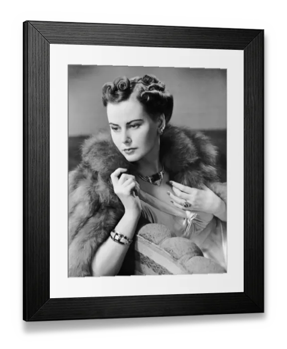 Framed Print : Portrait of woman wearing jewelry & fur coat Framed Print : Portrait of woman wearing jewelry & fur coat