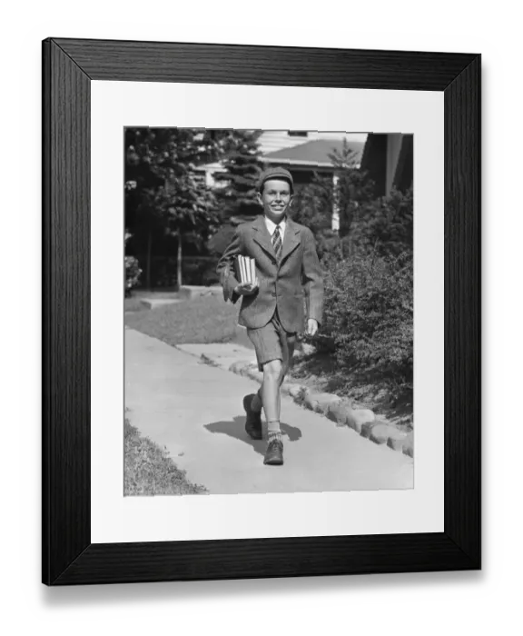 Framed Print : Schoolboy on sidewalk Framed Print : Schoolboy on sidewalk