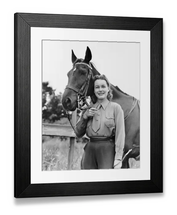 Framed Print : Woman posing with horse
