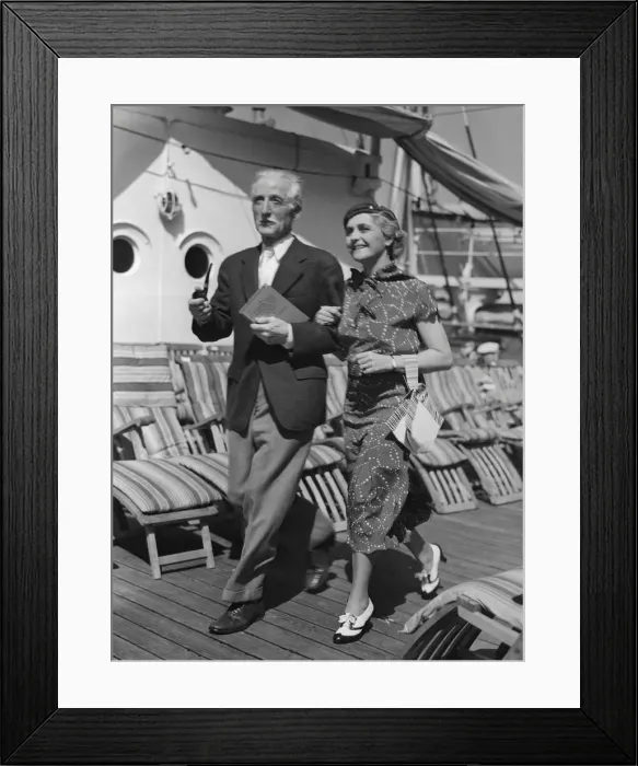 Framed Print : Mature couple on deck of boat Framed Print : Mature couple on deck of boat
