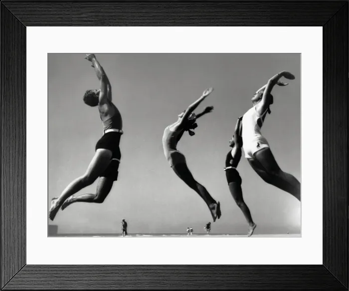 Framed Print : People exercising on beach (B&W) Framed Print : People exercising on beach (B&W)