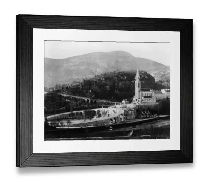 Framed Print : Lourdes. circa 1870: Shrine of Lourdes nestling in the hills Framed Print : Lourdes. circa 1870: Shrine of Lourdes nestling in the hills