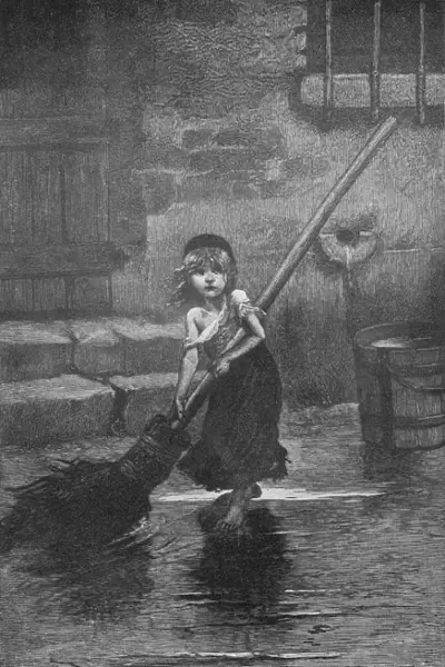 Cosette. 1862: A scene from Les Miserables by Victor Hugo; a ragged