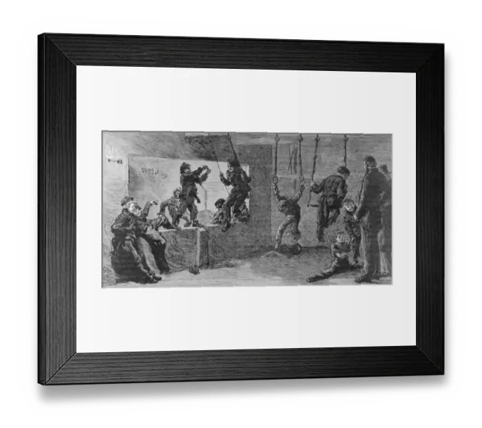 Framed Print : Gymnasium. 22nd October 1887: Young boys swinging and hanging Framed Print : Gymnasium. 22nd October 1887: Young boys swinging and hanging