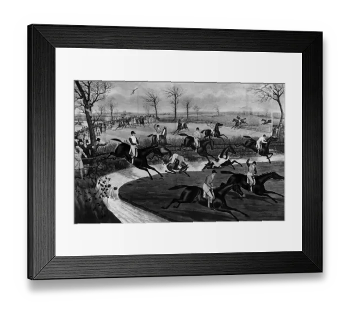 Framed Print : The Brook. 1839: Horses and jockeys falling at The Brook during the second Framed Print : The Brook. 1839: Horses and jockeys falling at The Brook during the second