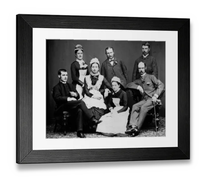 Framed Print : Servants. circa 1865: A group of well dressed servants