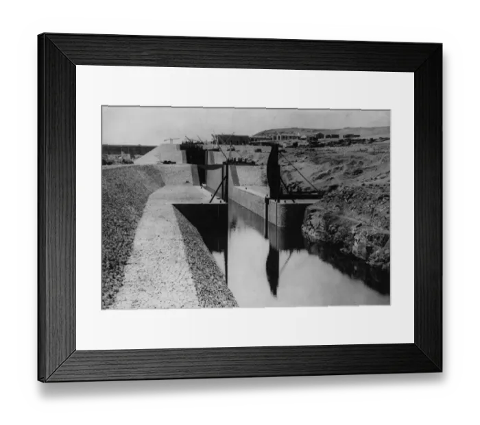 Framed Print : Aswan Dam. circa 1902: Entrance to locks on the Aswan Dam going downstream Framed Print : Aswan Dam. circa 1902: Entrance to locks on the Aswan Dam going downstream